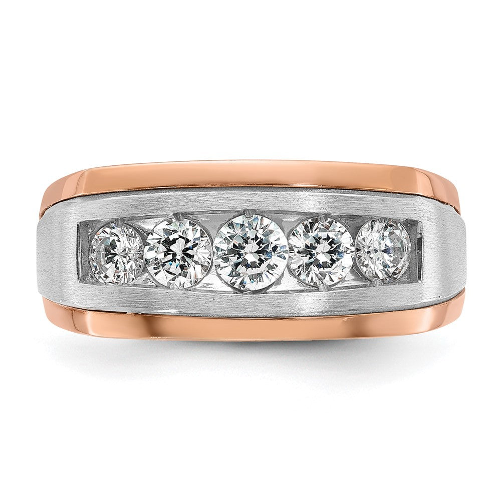 14k White and Rose Gold Men's Polished and Satin 5-Stone 1 Carat AA Quality Diamond Ring