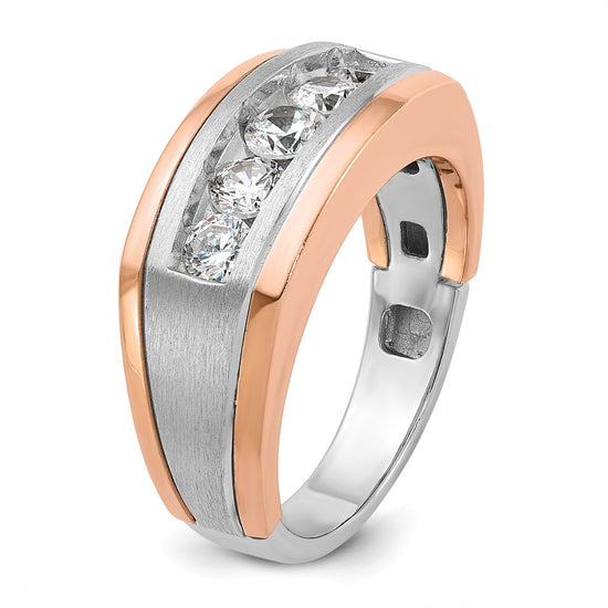 14k White and Rose Gold Men's Polished and Satin 5-Stone 1 Carat AA Quality Diamond Ring