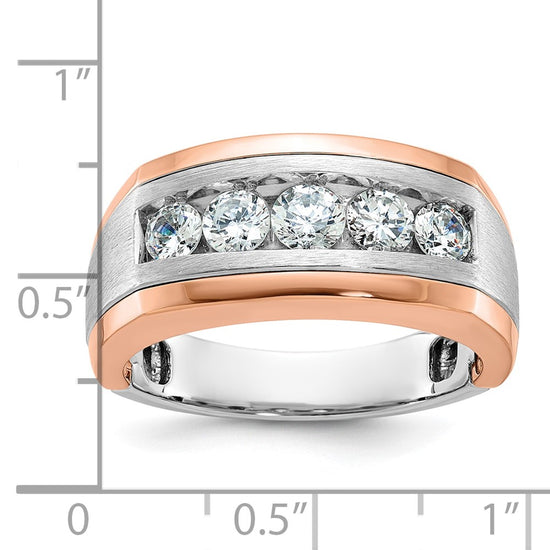 14k White and Rose Gold Men's Polished and Satin 5-Stone 1 Carat AA Quality Diamond Ring