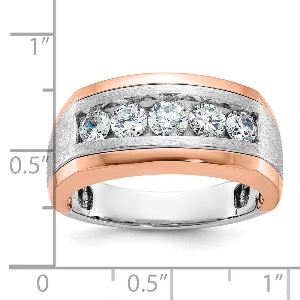 14k White and Rose Gold Men's Polished and Satin 5-Stone 1 Carat AA Quality Diamond Ring