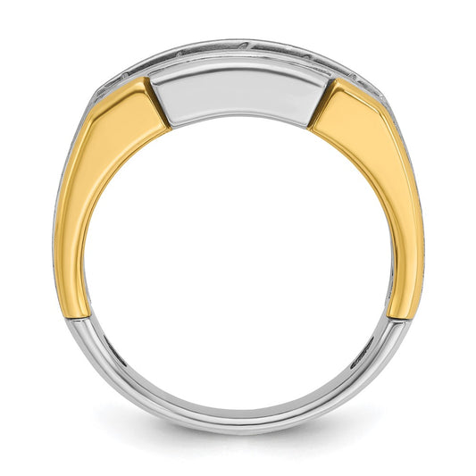 14k Two-tone Men's Polished Satin and Grooved 5-Stone 1 Carat AA Quality Diamond Ring