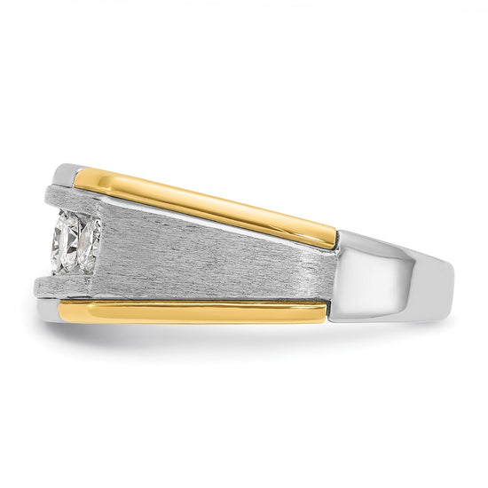 14k Two-tone Men's Polished Satin and Grooved 5-Stone 1 Carat AA Quality Diamond Ring