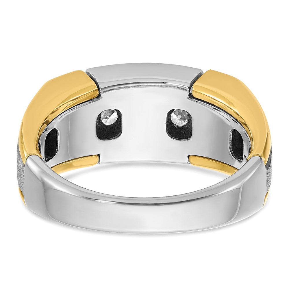 14k Two-tone Men's Polished Satin and Grooved 5-Stone 1 Carat AA Quality Diamond Ring