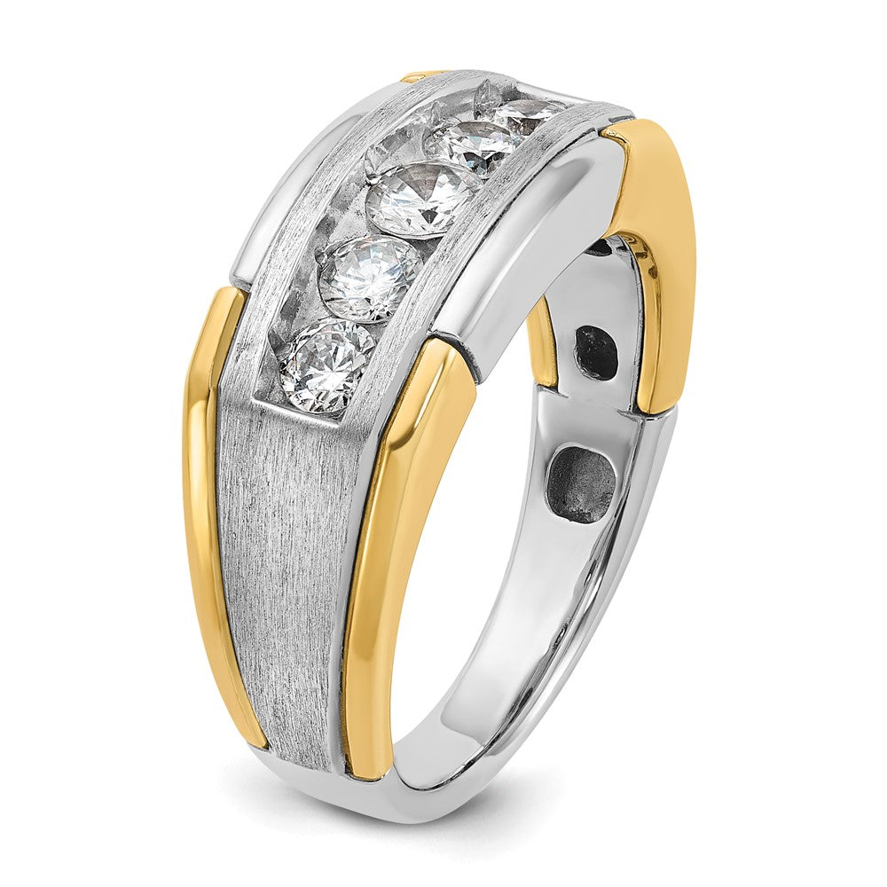 14k Two-tone Men's Polished Satin and Grooved 5-Stone 1 Carat AA Quality Diamond Ring