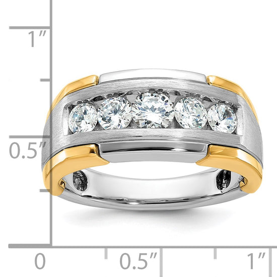 IBGoodman 14k Two-tone Men's Polished Satin and Grooved 5-Stone Ring Mounting