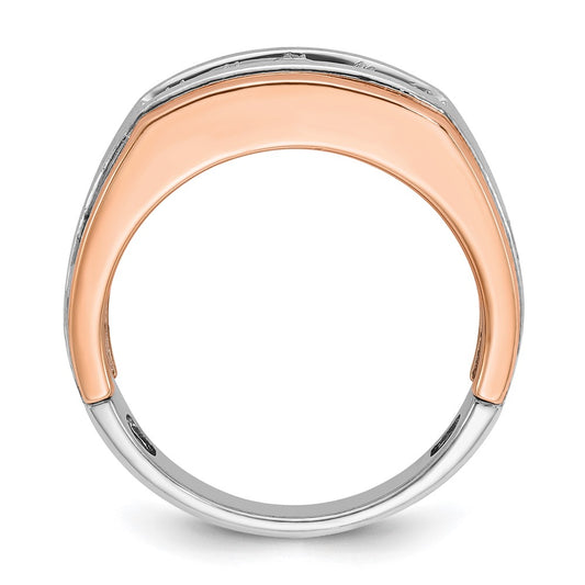 14k White and Rose Gold Men's Polished Satin and Grooved 5-Stone 1/2 Carat AA Quality Diamond Ring