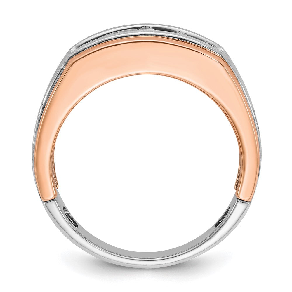 IBGoodman 14k White and Rose Gold Men's Polished Satin and Grooved 5-Stone Ring