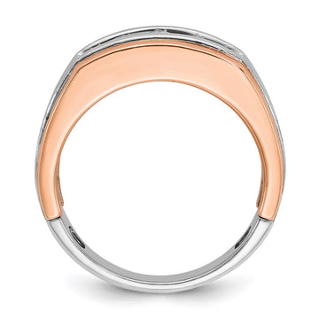IBGoodman 14k White and Rose Gold Men's Polished Satin and Grooved 5-Stone Ring