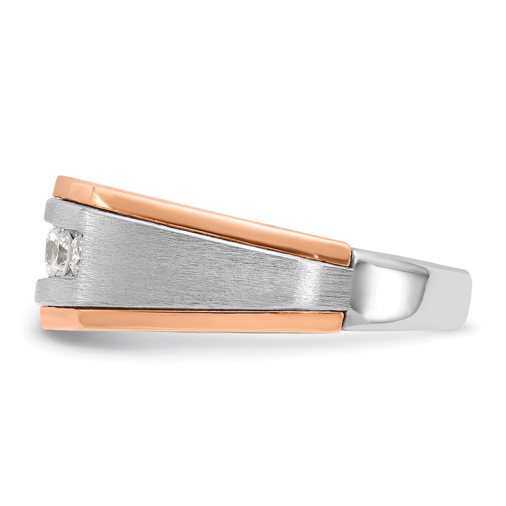 IBGoodman 14k White and Rose Gold Men's Polished Satin and Grooved 5-Stone Ring