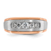 14k White and Rose Gold Men's Polished Satin and Grooved 5-Stone 1/2 Carat AA Quality Diamond Ring