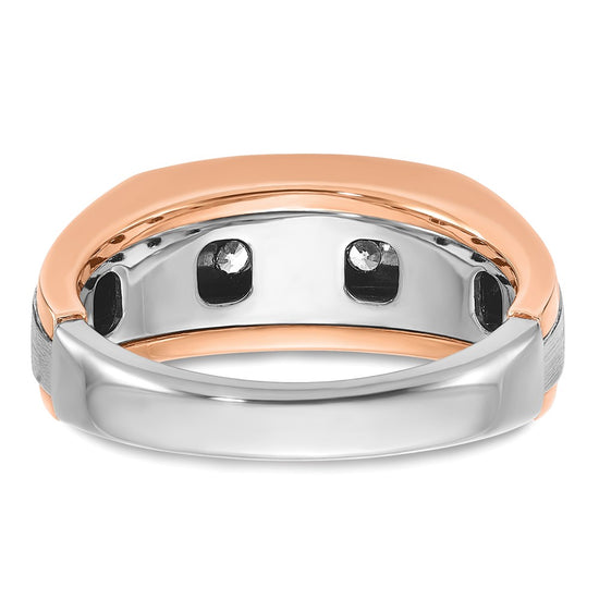 IBGoodman 14k White and Rose Gold Men's Polished Satin and Grooved 5-Stone Ring