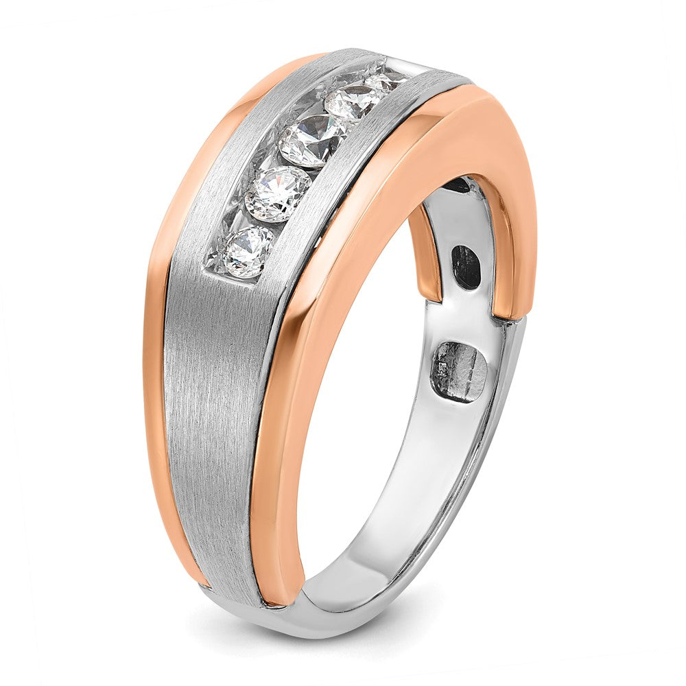IBGoodman 14k White and Rose Gold Men's Polished Satin and Grooved 5-Stone Ring