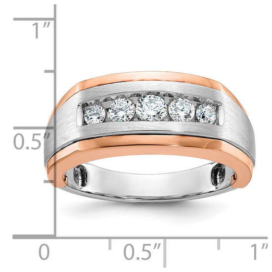 14k White and Rose Gold Men's Polished Satin and Grooved 5-Stone 1/2 Carat AA Quality Diamond Ring