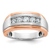 14k White and Rose Gold Men's Polished Satin and Grooved 5-Stone 1/2 Carat AA Quality Diamond Ring