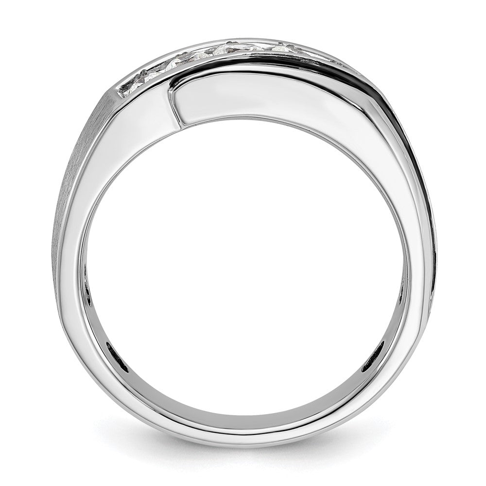 14k White Gold with Black Rhodium Men's Polished Satin and Grooved 1/2 Carat AA Quality Diamond Ring