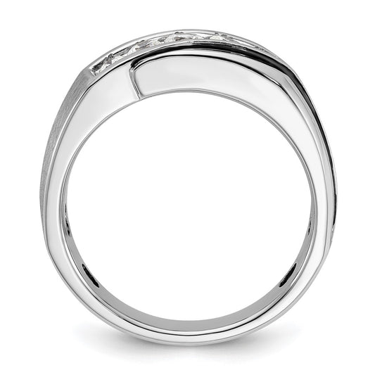 14k White Gold with Black Rhodium Mens Polished Satin and Grooved 5-Stone 1/2 Carat AA Diamond Ring