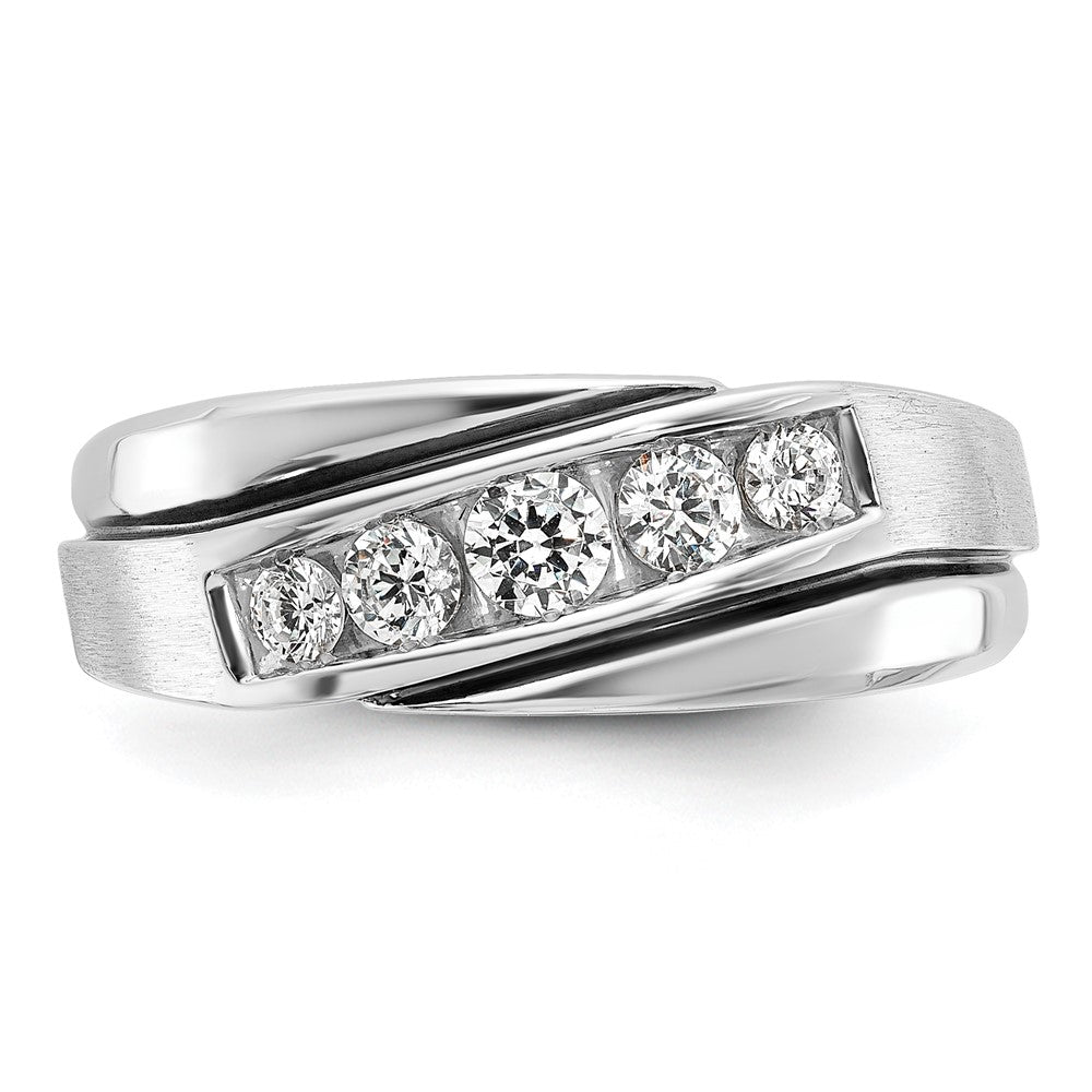 14k White Gold with Black Rhodium 1/2 carat Lab Grown Diamond VS/SI+ G+ Complete Polished Satin and Grooved Men's Ring