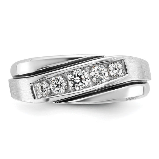 IBGoodman 14k White Gold with Black Rhodium Men's Polished Satin and Grooved 1/2 Carat AA Quality Diamond Ring