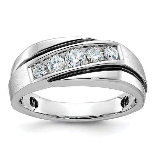 14k White Gold with Black Rhodium Mens Polished Satin and Grooved 5-Stone 1/2 Carat AA Diamond Ring
