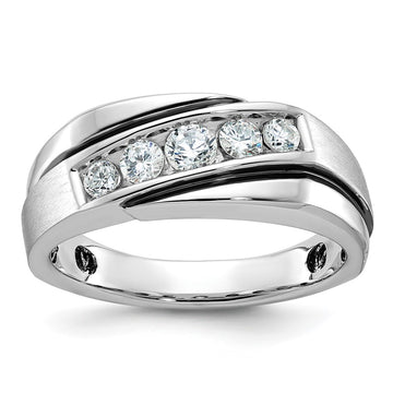 14k White Gold with Black Rhodium 1/2 carat Lab Grown Diamond VS/SI+ G+ Complete Polished Satin and Grooved Men's Ring