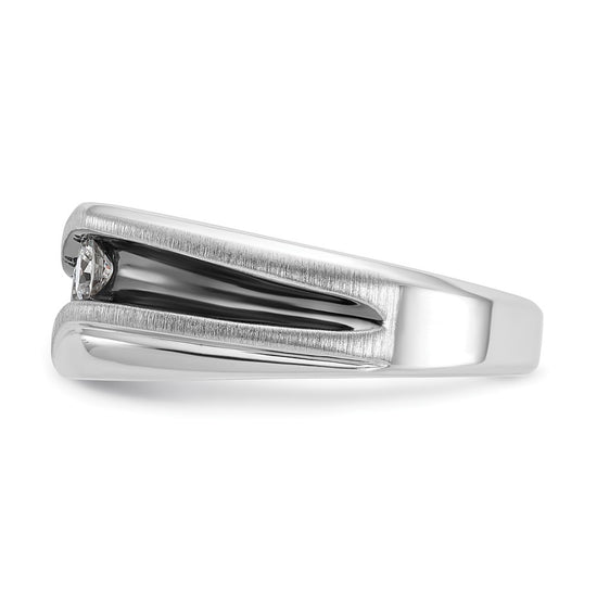 14k White Gold with Black Rhodium Men's Polished Satin and Grooved 3-Stone 1/2 Carat AA Quality Diamond Ring
