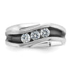 14k White Gold with Black Rhodium Men's Polished Satin and Grooved 3-Stone 1/2 Carat AA Quality Diamond Ring