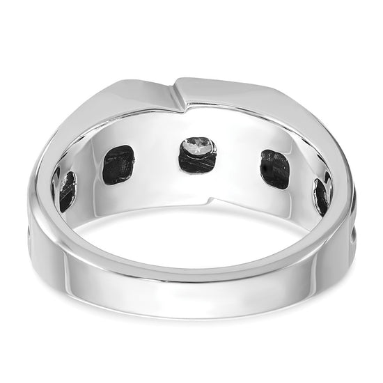 14k White Gold with Black Rhodium Men's Polished Satin and Grooved 3-Stone 1/2 Carat AA Quality Diamond Ring