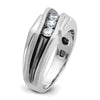14k White Gold with Black Rhodium Men's Polished Satin and Grooved 3-Stone 1/2 Carat AA Quality Diamond Ring