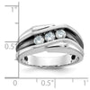 14k White Gold with Black Rhodium Men's Polished Satin and Grooved 3-Stone 1/2 Carat AA Quality Diamond Ring