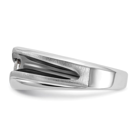 IBGoodman 14k White Gold Men's Polished Satin and Grooved Solitaire Ring Mounting