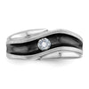 14k White Gold with Black Rhodium Men's Polished Satin and Grooved Solitaire 1/5 Carat AA Quality Diamond Ring