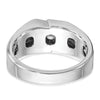 14k White Gold with Black Rhodium Men's Polished Satin and Grooved Solitaire 1/5 Carat AA Quality Diamond Ring