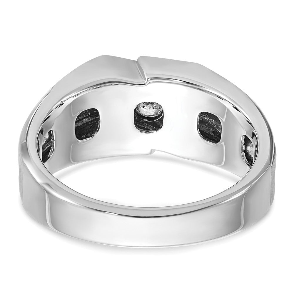 14k White Gold with Black Rhodium Men's Polished Satin and Grooved Solitaire 1/5 Carat AA Quality Diamond Ring