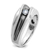 14k White Gold with Black Rhodium Men's Polished Satin and Grooved Solitaire 1/5 Carat AA Quality Diamond Ring