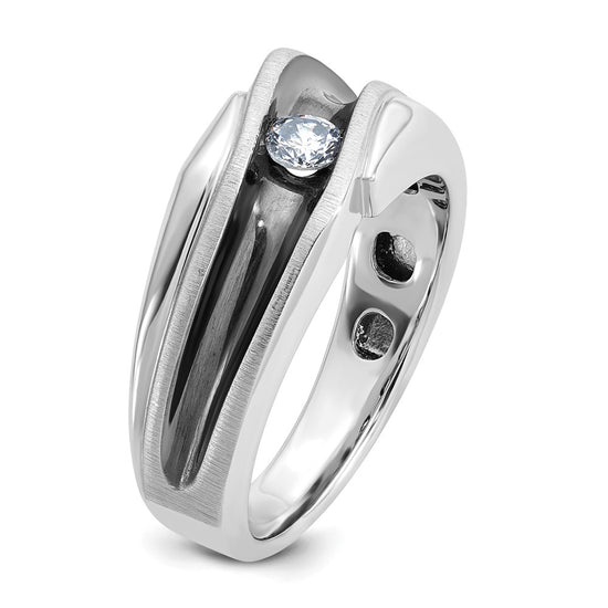 IBGoodman 14k White Gold Men's Polished Satin and Grooved Solitaire Ring Mounting