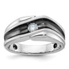 14k White Gold with Black Rhodium Men's Polished Satin and Grooved Solitaire 1/5 Carat AA Quality Diamond Ring