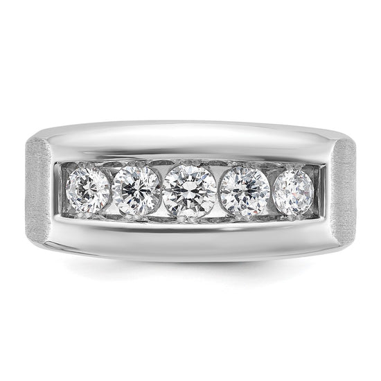14k White Gold Men's Polished and Satin 5-Stone 1 Carat AA Quality Diamond Ring