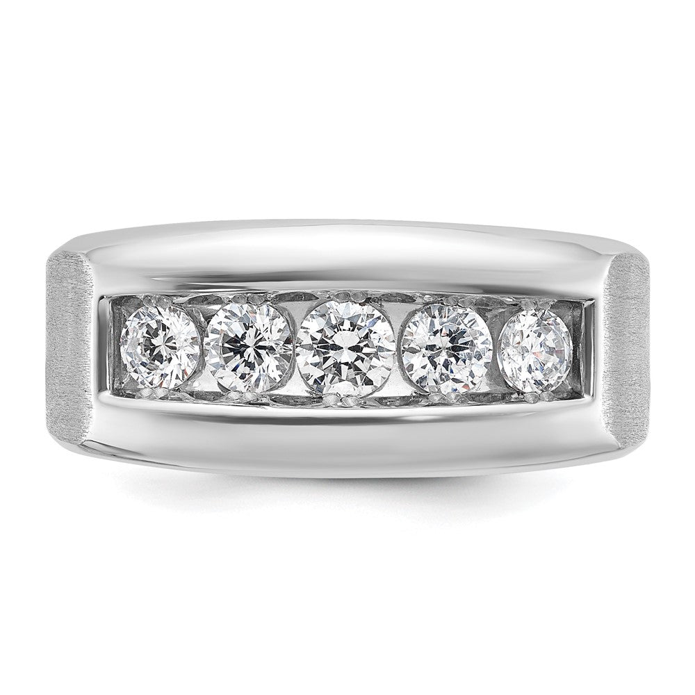 14k White Gold Men's Polished and Satin 5-Stone 1 Carat AA Quality Diamond Ring