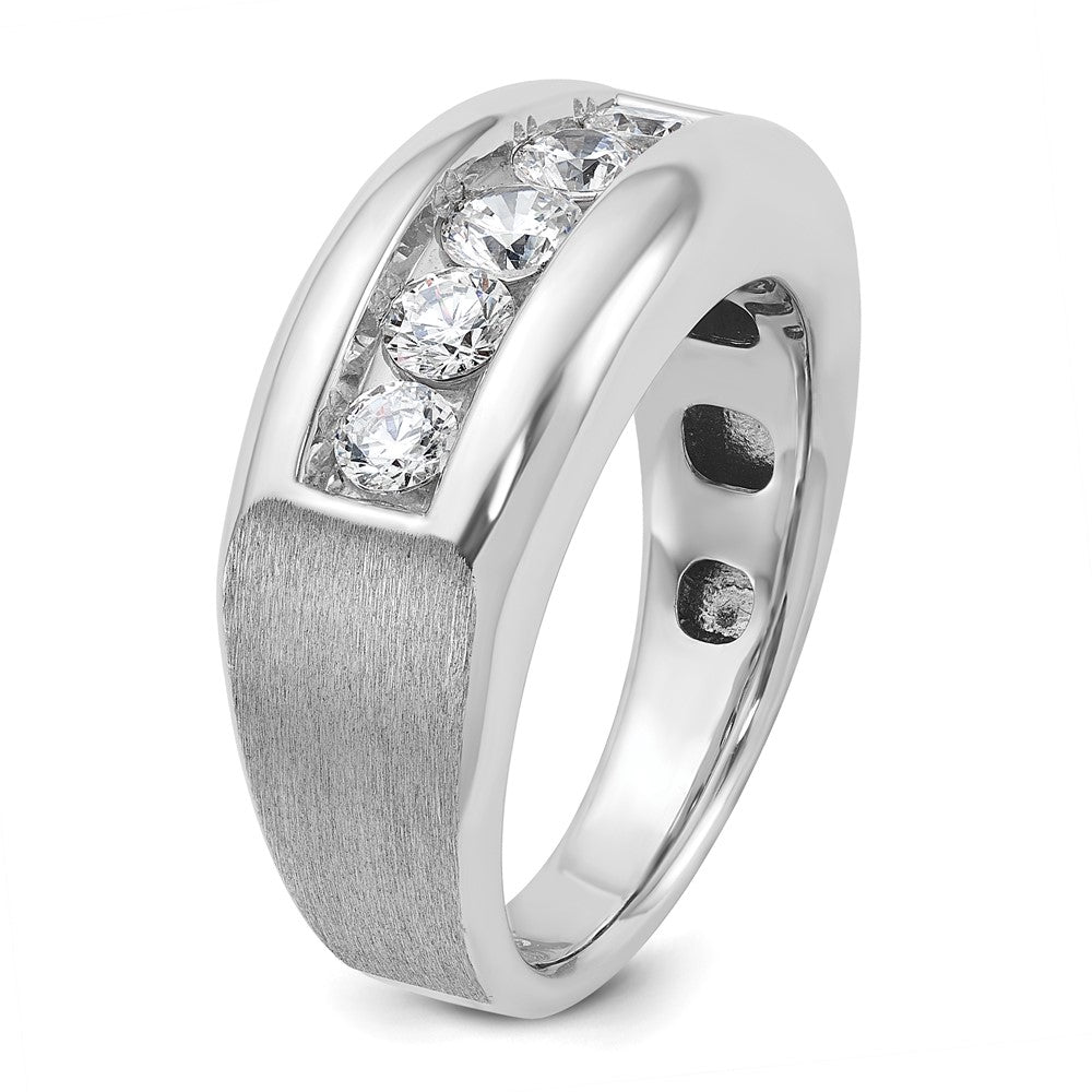 14k White Gold Men's Polished and Satin 5-Stone 1 Carat AA Quality Diamond Ring