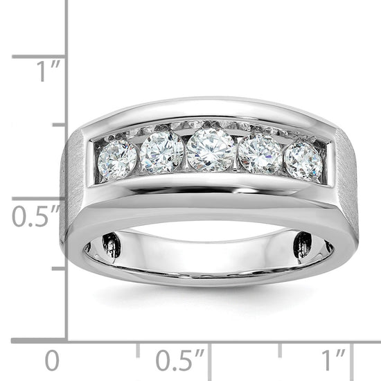 14k White Gold Men's Polished and Satin 5-Stone 1 Carat AA Quality Diamond Ring
