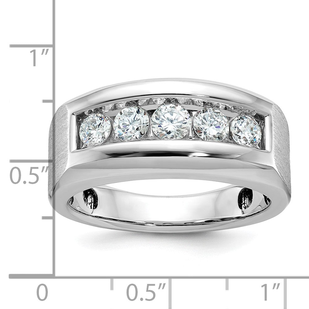 14k White Gold Men's Polished and Satin 5-Stone 1 Carat AA Quality Diamond Ring