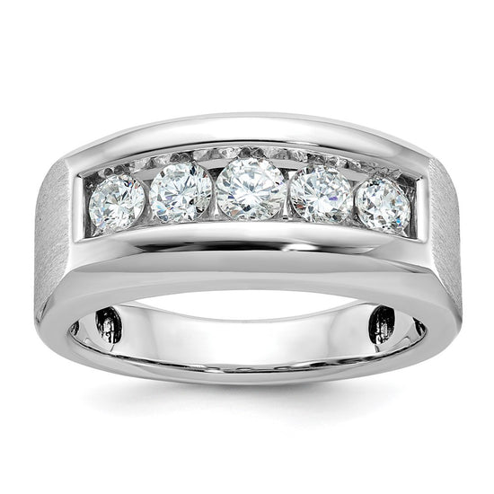 14k White Gold Men's Polished and Satin 5-Stone 1 Carat AA Quality Diamond Ring