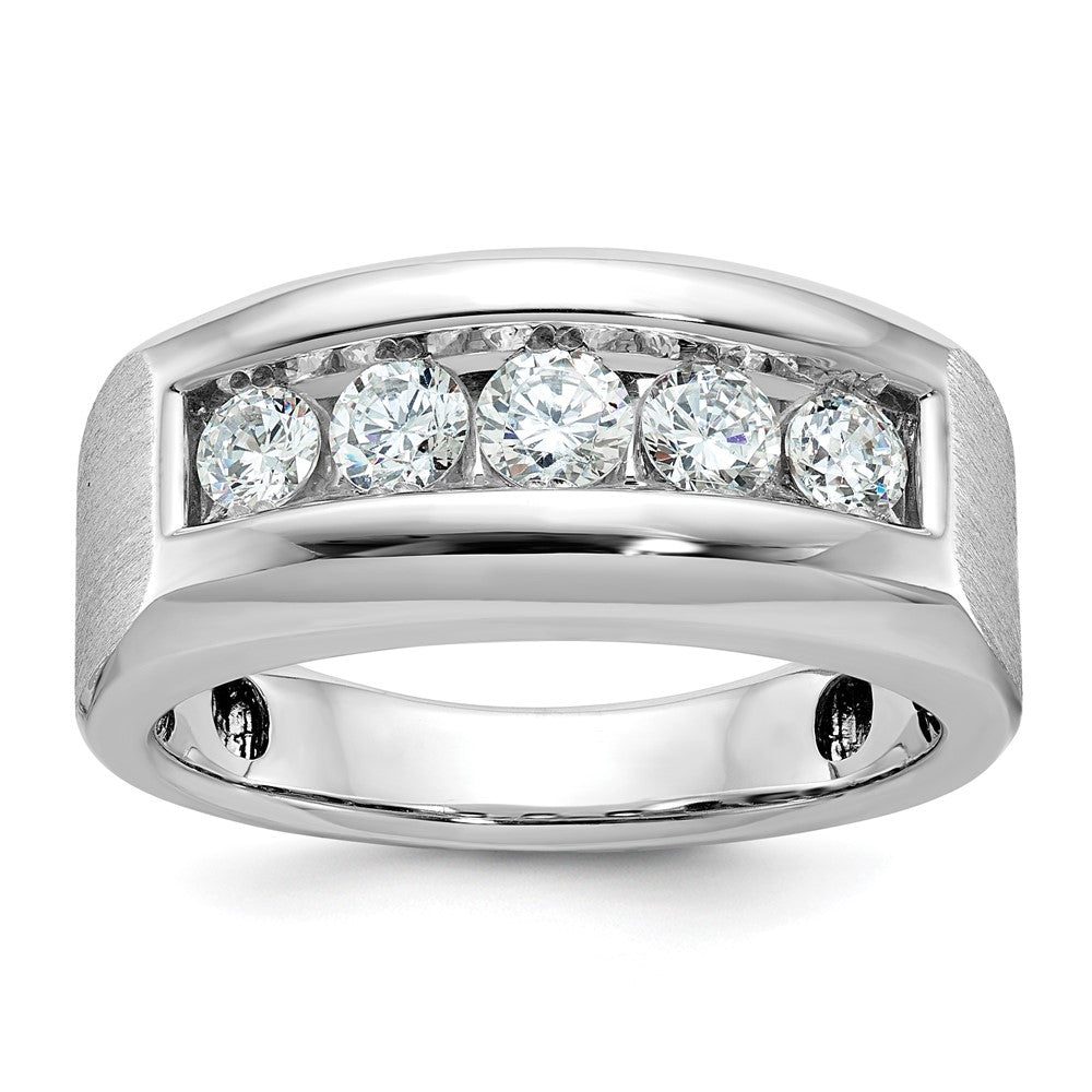 14k White Gold Men's Polished and Satin 5-Stone 1 Carat AA Quality Diamond Ring