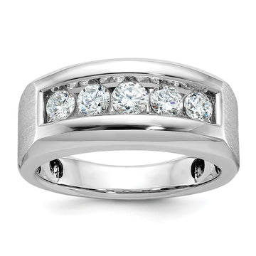 14k White Gold Men's Polished and Satin 5-Stone 1 Carat AA Quality Diamond Ring