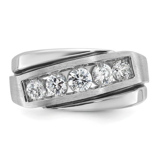 10k White Gold Men's Polished Satin and Grooved Ring Mounting