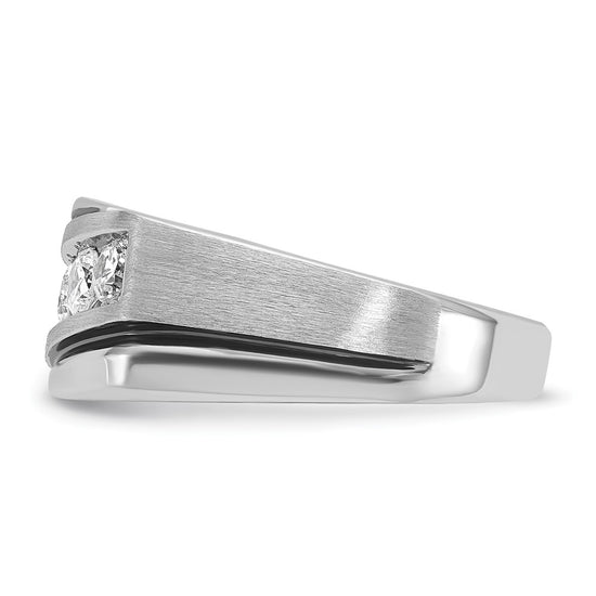 14k White Gold Men's Polished Satin and Grooved Ring Mounting