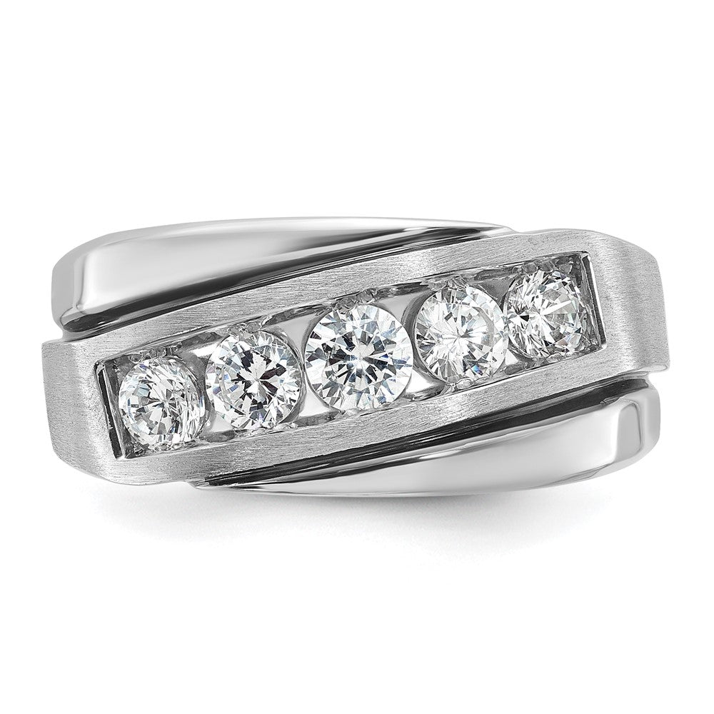 14k White Gold Men's Polished Satin and Grooved Ring Mounting