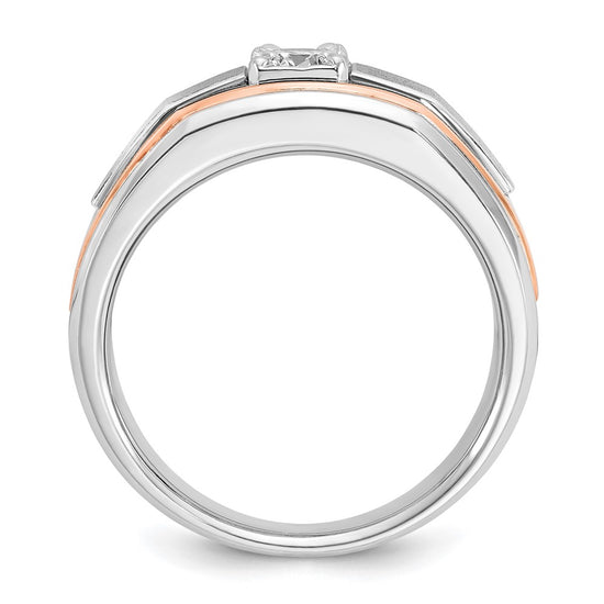 14k Two-tone White/Rose Gold Men's Satin 1/3 carat Diamond Complete Ring