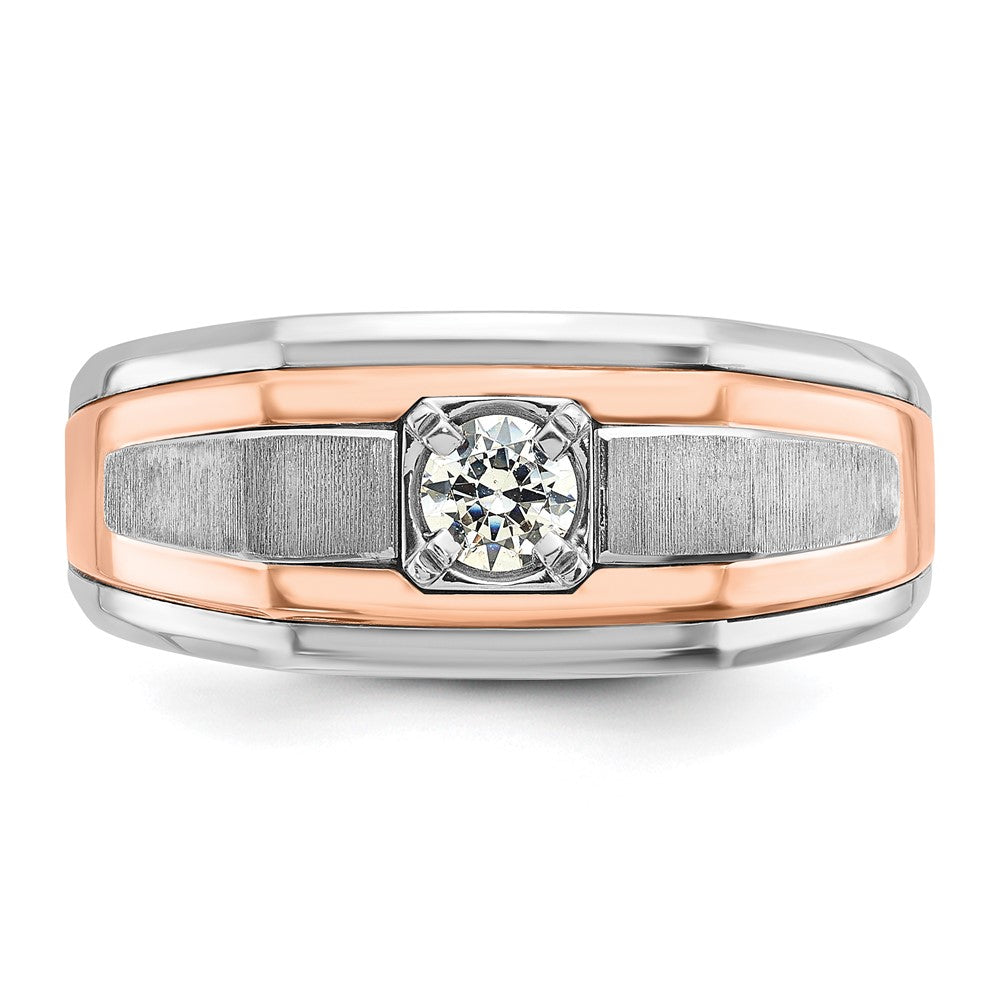 14k Two-tone White/Rose Gold Men's Satin 1/3 carat Diamond Complete Ring