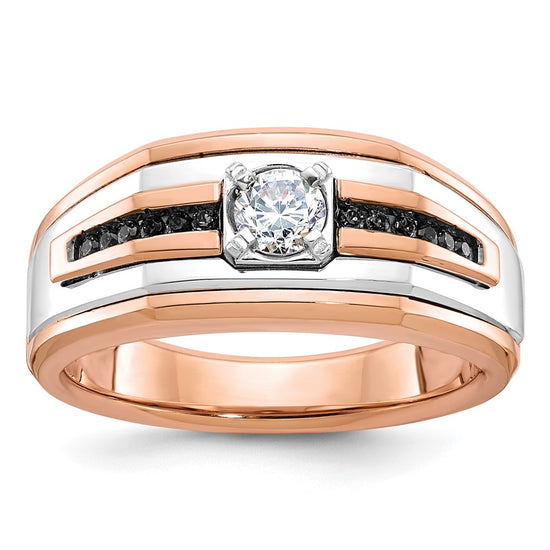 14k Two-tone White/Rose Men's 1/2 carat Black/White Diamond Complete Ring